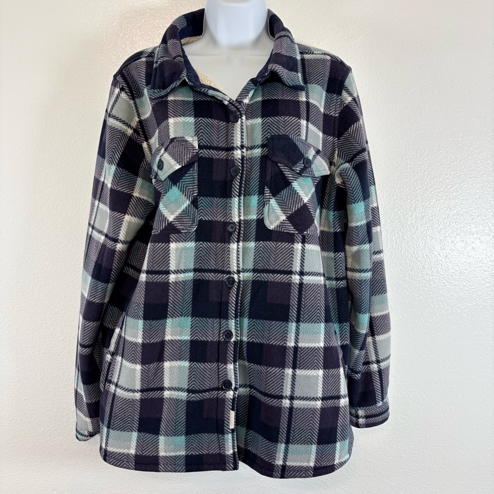 Soho Threads Plaid Sherpa Lined Shacket Jacket Blue Green Black XL